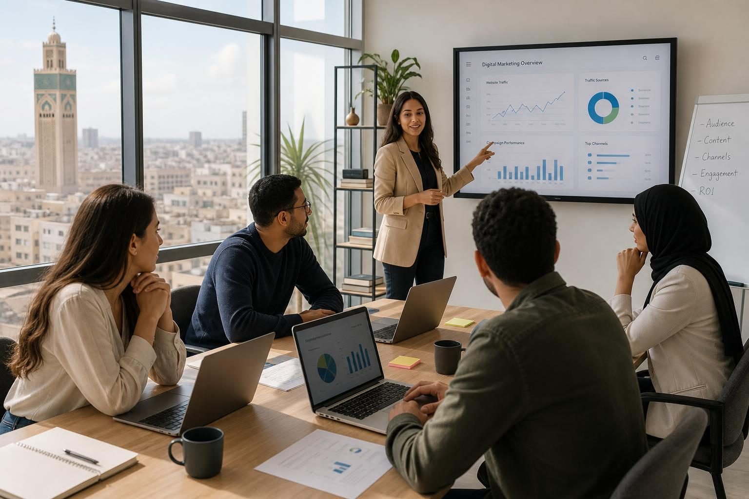 agence marketing digital Maroc — équipe d’experts en marketing digital collaborant à Casablanca | Maroc Web Solutions