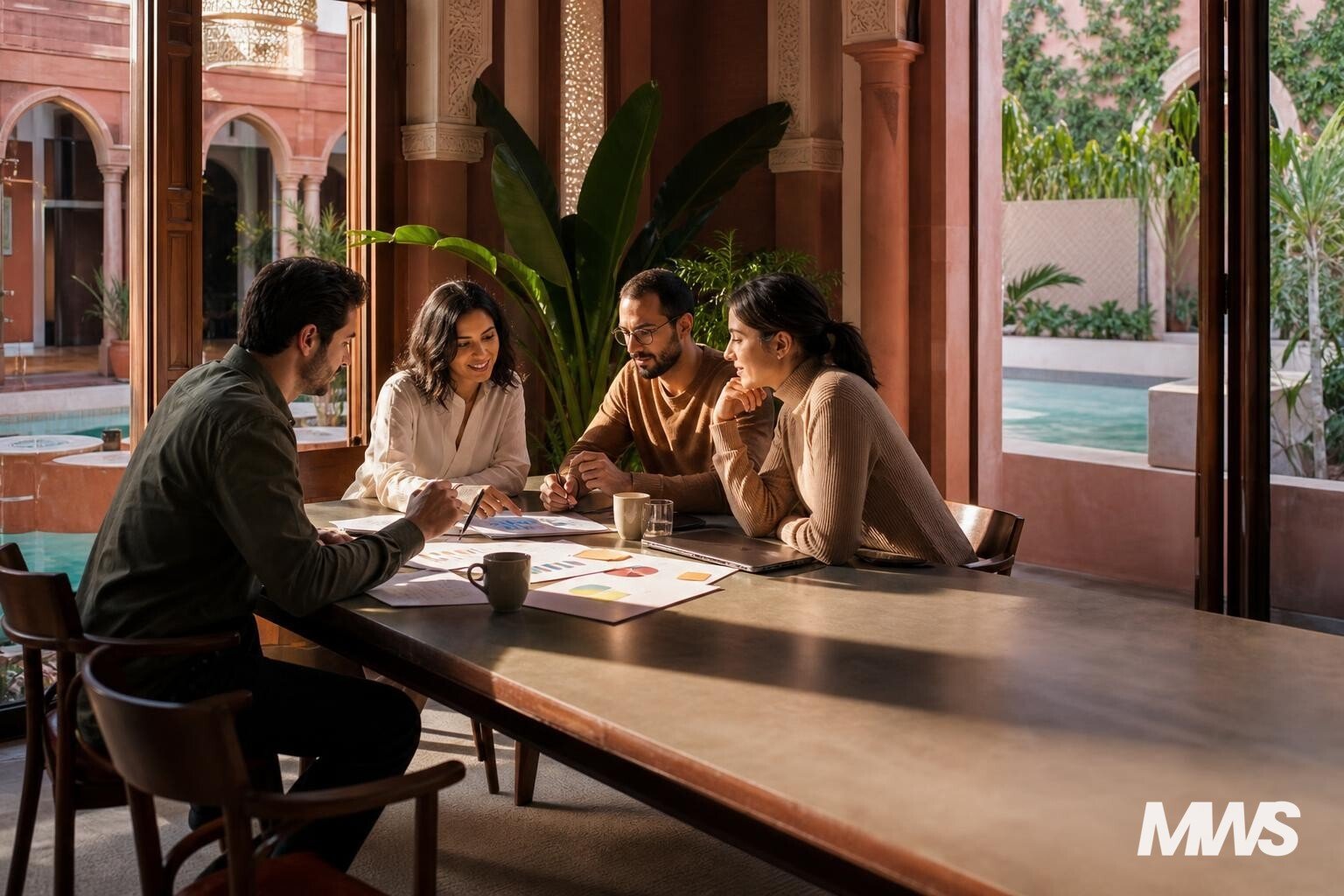 Des professionnels collaborent dans un espace de travail moderne à Marrakech