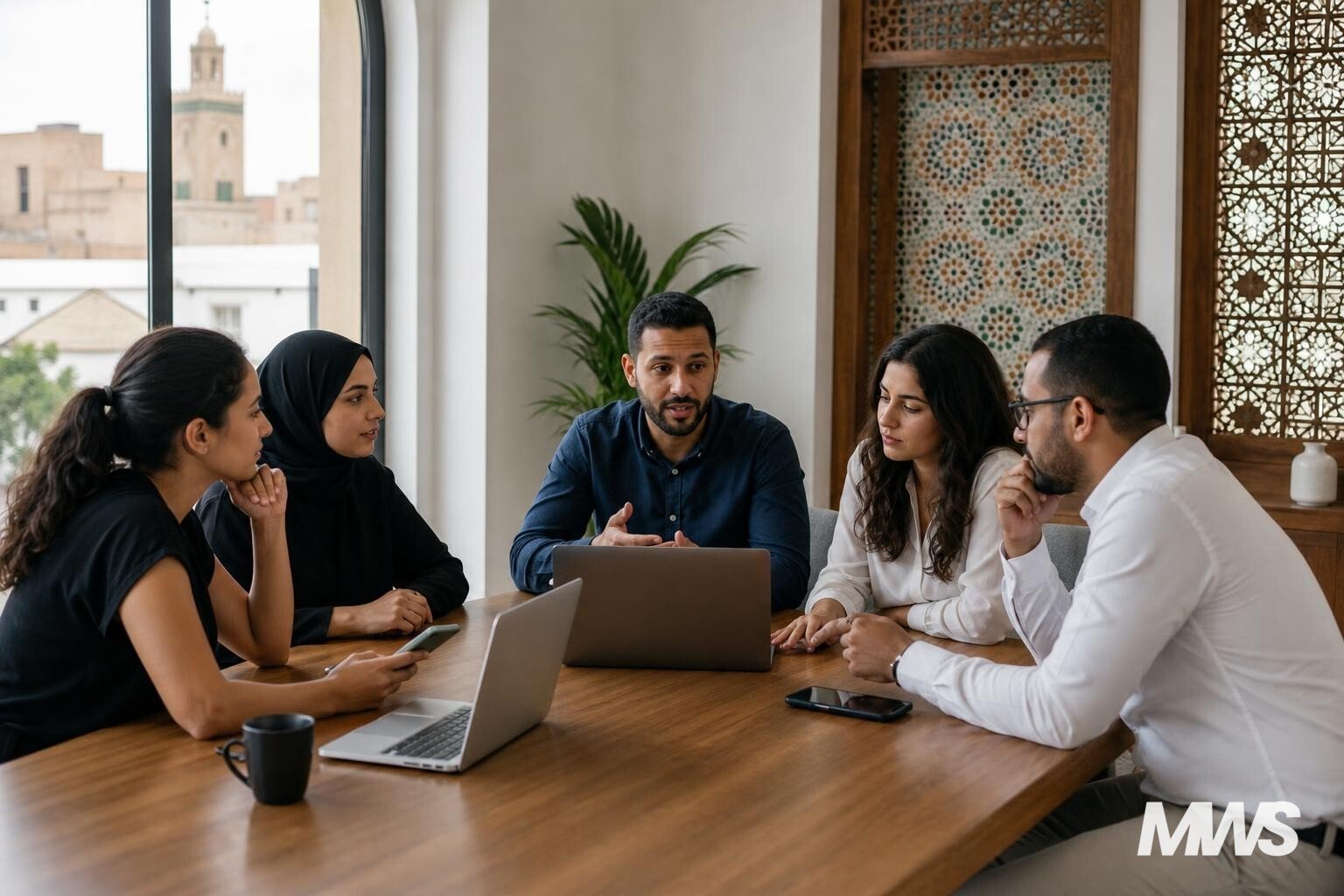 Équipe de Maroc Web Solutions en réunion sur le community management pour une PME