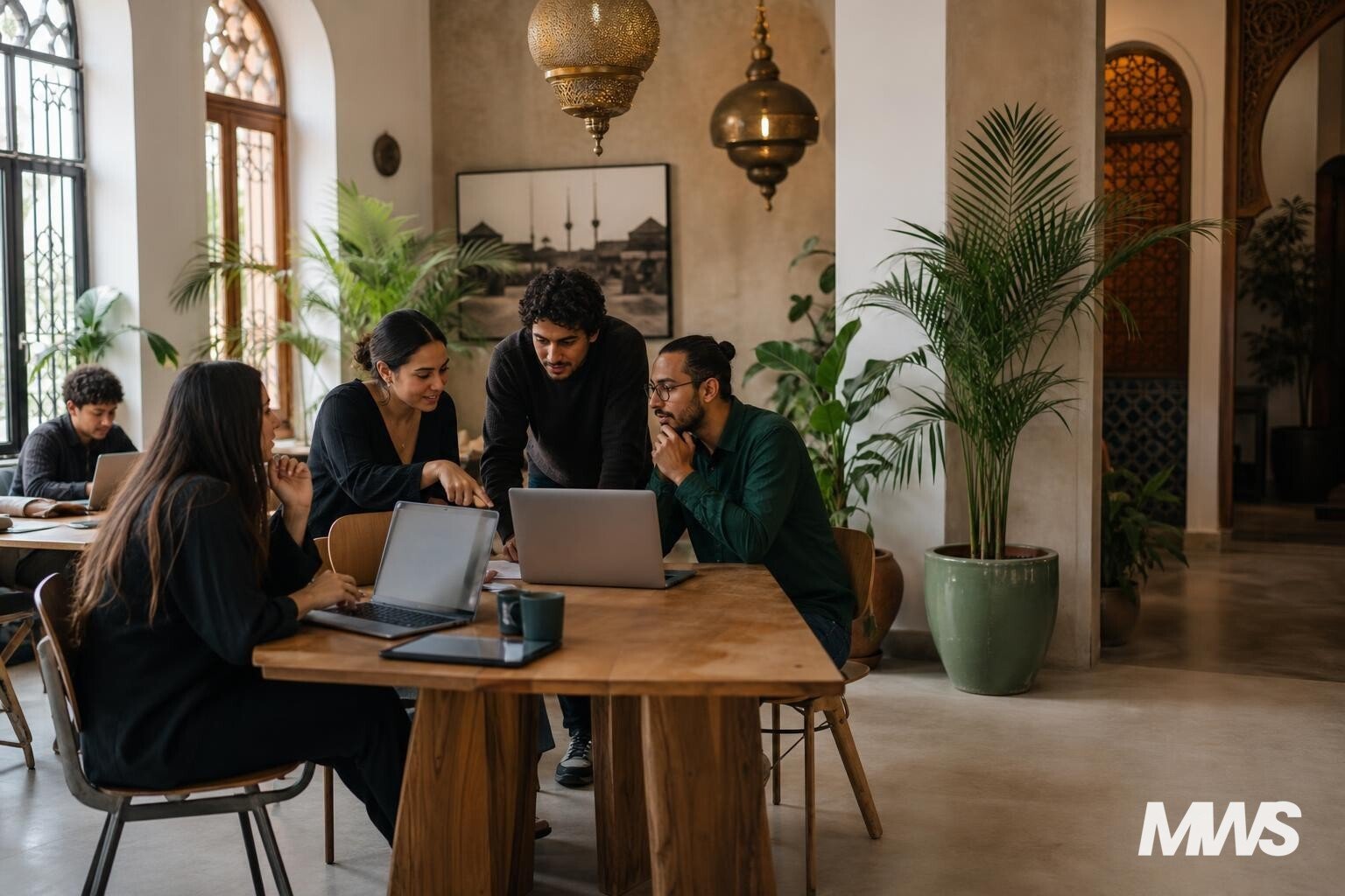 Jeunes professionnels collaborant dans un espace de coworking à Marrakech